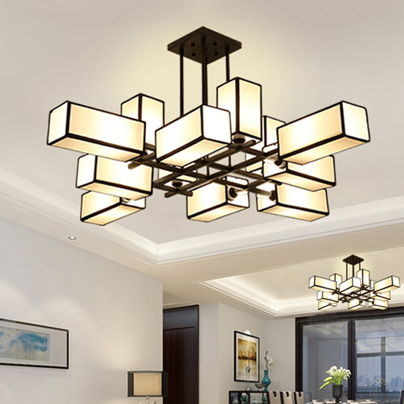 Traditional Rectangle Semi Flush Mount 8/10/12 Lights Metallic Ceiling Lighting in Black/Brass