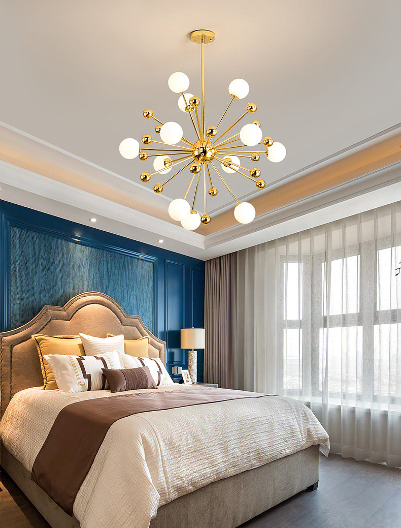 Lampadario in metallo post-moderno dorato Dandelion Tandeli a forma di buio a forma di piena cittadino per soggiorno per soggiorno