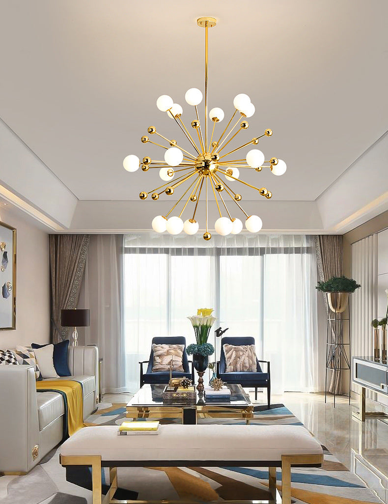 Lampadario in metallo post-moderno dorato Dandelion Tandeli a forma di buio a forma di piena cittadino per soggiorno per soggiorno