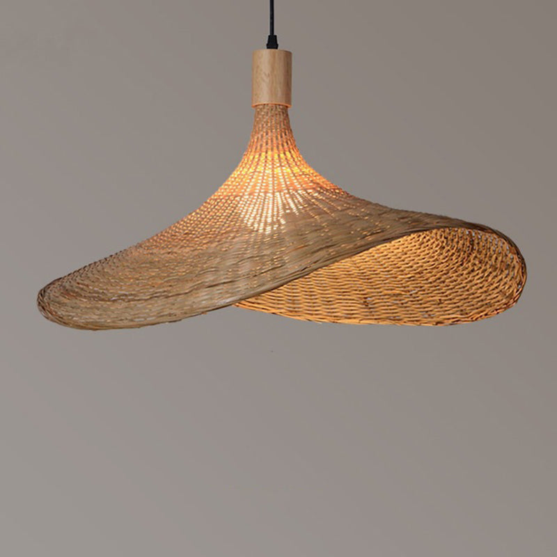 Asia Style Pendant Ceiling Light Beige Hat Hanging Pendant Light with Bamboo Shade