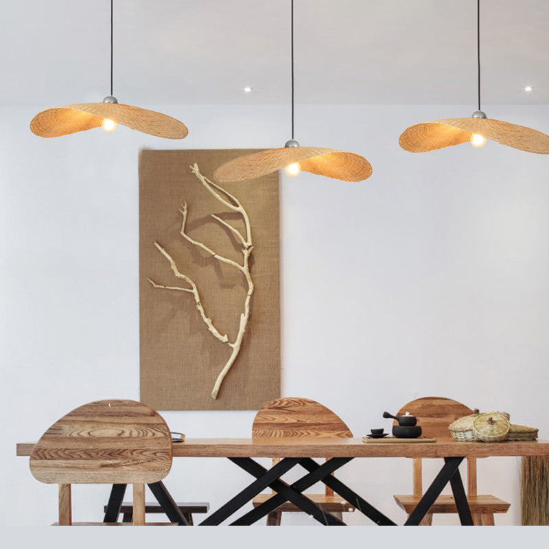 Asia Hat Hanging Light Fixture Bamboo Living Room Suspension Pendant Light in Beige