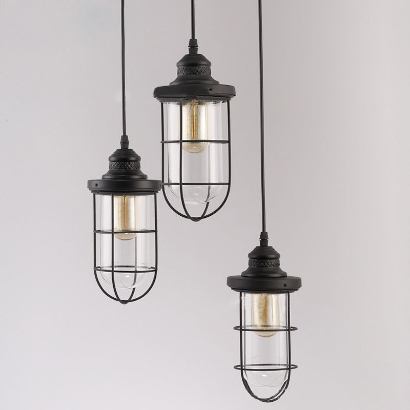 3 Cage lumineuse Loute de plafond suspendu industriel Films de pendentif métallique pour restaurant
