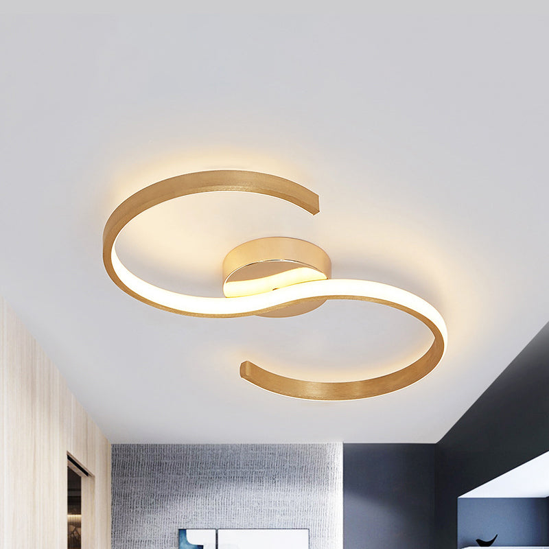 Einfache s-Shape Acryl Flush Mount Licht LED Deckenbeleuchtung in Gold, Warm/White Light/Remote Control Stepless Dimming