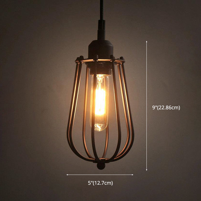 1 Light Caged Lamp Hanging Light Fixtures Retro Industrial Metallic Ceiling Pendant for Bar