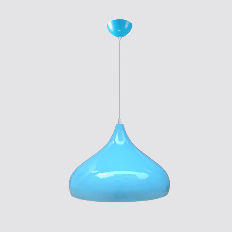 Glossy Finish Aluminum Simplicity Hanging Light 13.7" Wide Nordic Macaroon Style Lighting Pendant in Bedroom