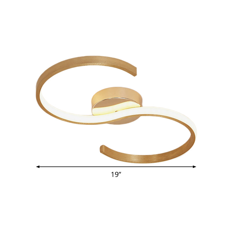 Plafonnier LED en acrylique en forme de S Simple, éclairage de plafond en or, lumière blanche/chaude/télécommande, gradation continue