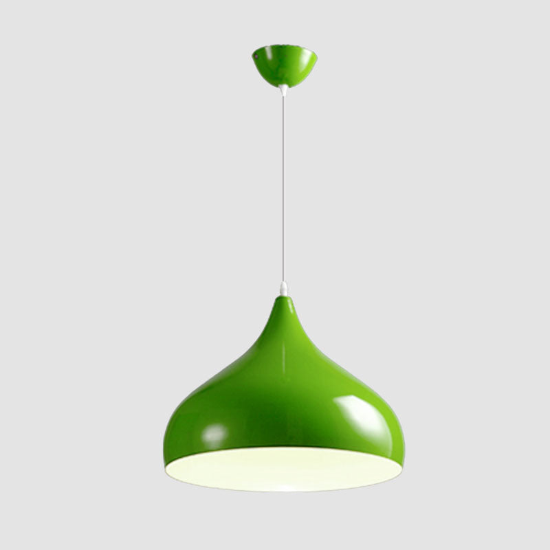 Glossy Finish Aluminum Simplicity Hanging Light 13.7" Wide Nordic Macaroon Style Lighting Pendant in Bedroom