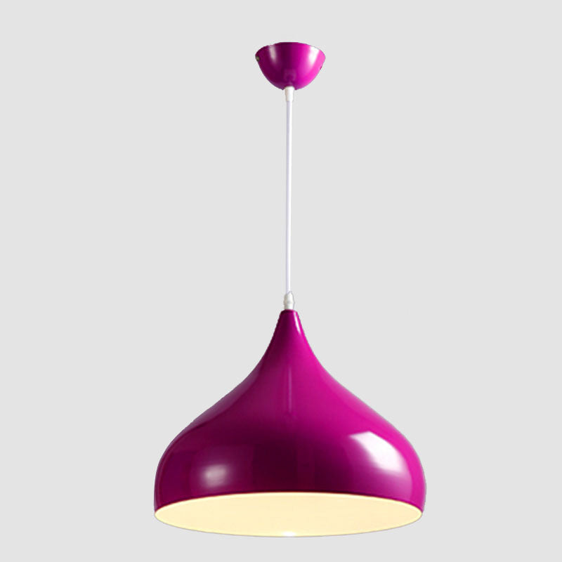 Glossy Finish Aluminum Simplicity Hanging Light 13.7" Wide Nordic Macaroon Style Lighting Pendant in Bedroom