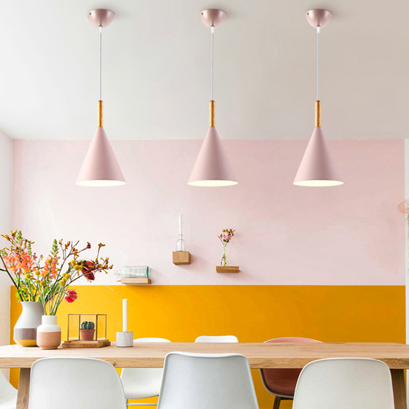 6.3 Inches Wide Mini Pendant Lamp with Metal Cone Shade Nordic Macaroon Style 1-light Hanging Light