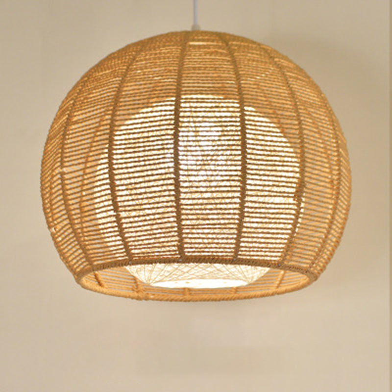 Asian Style Hand-weaving Lighting Fixture Double Rattan Shade Simplicity Globe Hanging Light for Bedroom Balcony