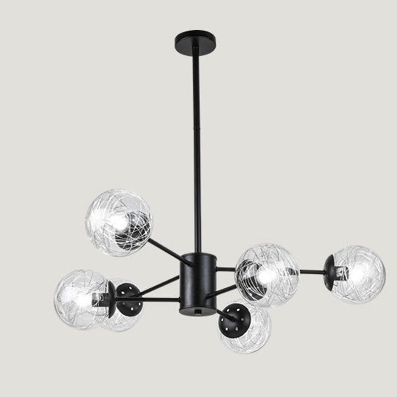 Nordic Style Simplicity Glass Orb Chandelier Built-in Aluminum Wire Design Creative Living Room Lighting Pendant Lamp