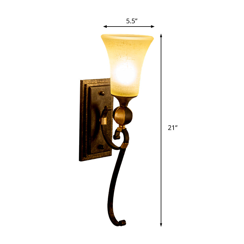 Rectangle Metal Wall Mount Light Lodge 1 Bulb Corridor Sconce Lamp in Antique Bronze with Amber Glass Bell Shade
