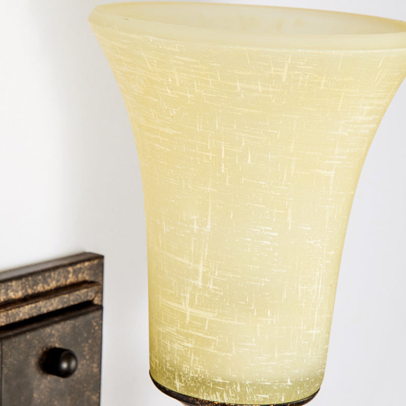 Rectangle Metal Wall Mount Light Lodge 1 Bulb Corridor Sconce Lamp in Antique Bronze with Amber Glass Bell Shade