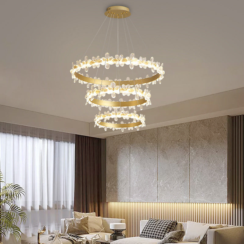 Modern Circle Hanging Pendant Lights Crystal Chandelier Lamp