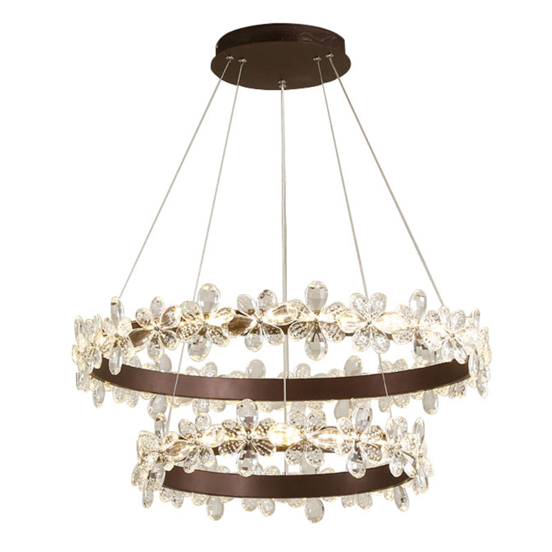 Modern Circle Hanging Pendant Lights Crystal Chandelier Lamp
