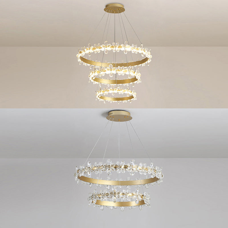 Modern Circle Hanging Pendant Lights Crystal Chandelier Lamp