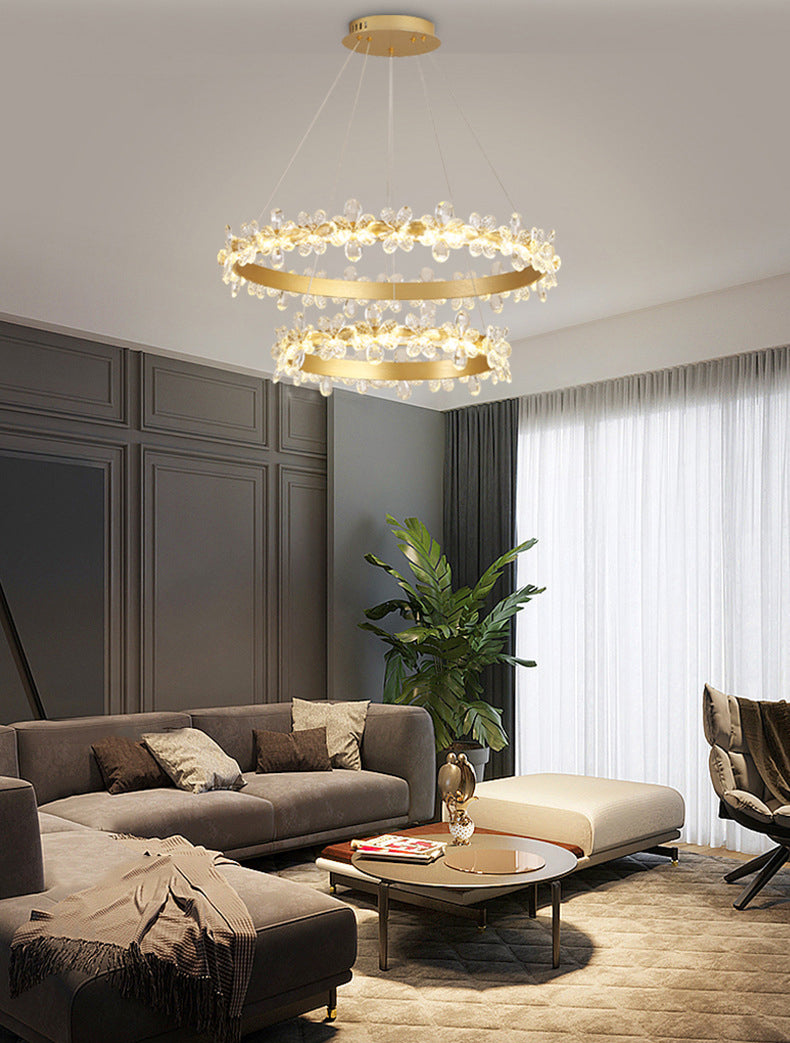 Modern Circle Hanging Pendant Lights Crystal Chandelier Lamp