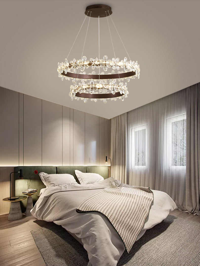 Modern Circle Hanging Pendant Lights Crystal Chandelier Lamp
