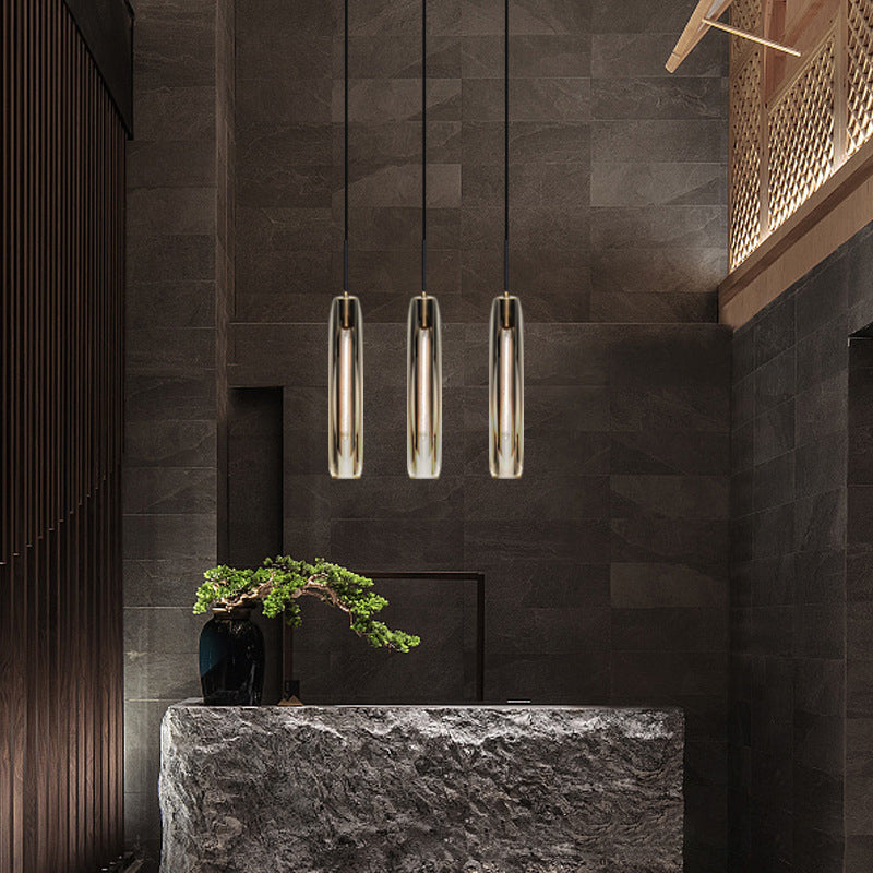 Modern Minimalist Cylindrical Shape Pendant Light Crystal Clear Suspension Light  for Living Room