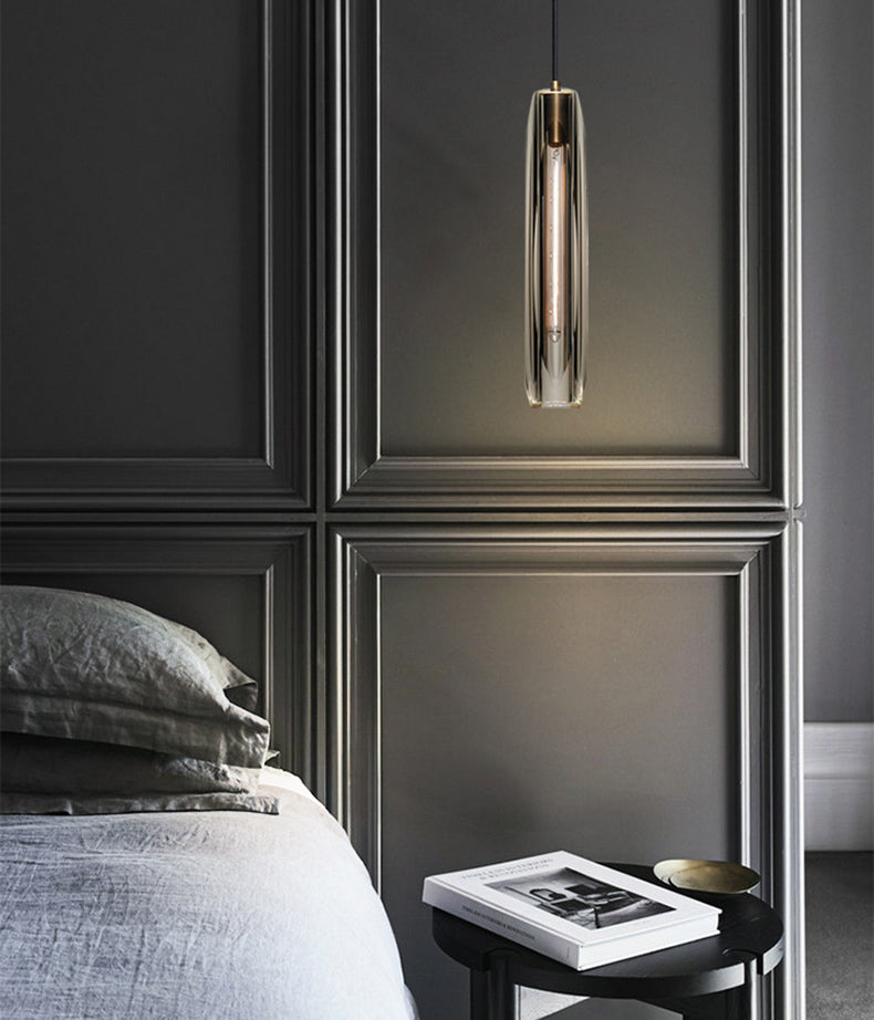 Modern Minimalist Cylindrical Shape Pendant Light Crystal Clear Suspension Light  for Living Room