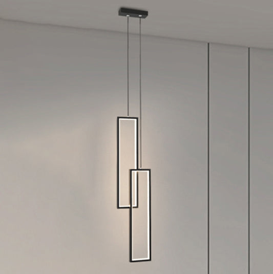 Rectangular LED Pendant Light Minimalist Metal 2-Light Bedside Hanging Light in Black