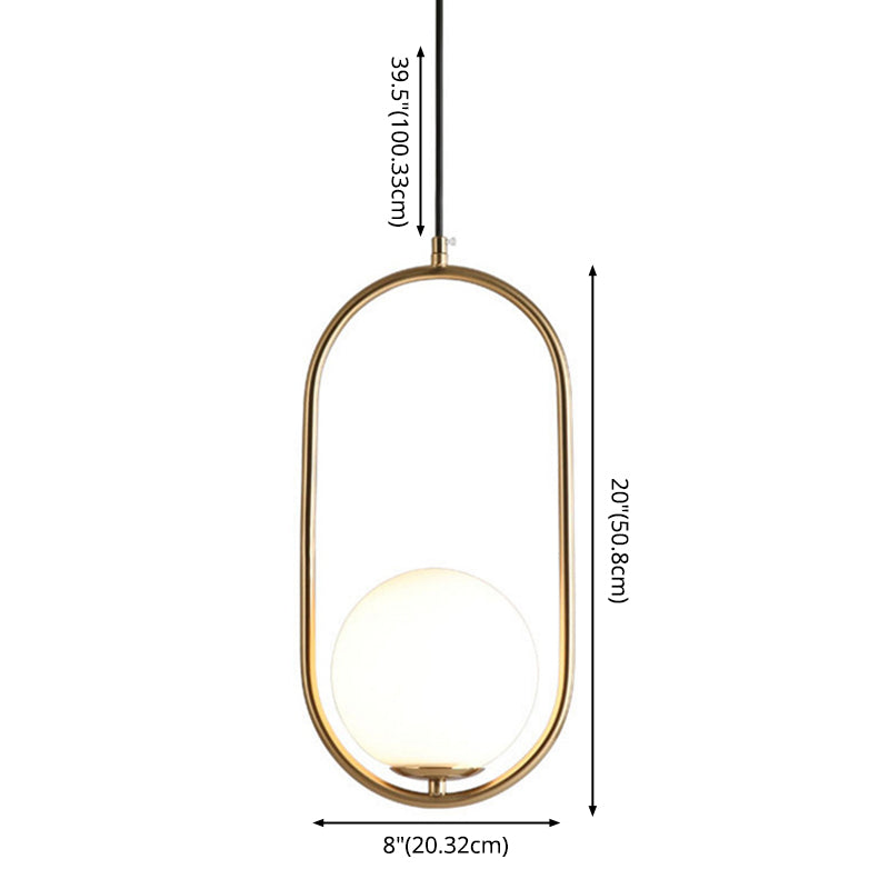 Nordic Modern Opal Frosted Glass Pendant Light Spherical Suspension Light  with Elliptical Metal  Ring for Dining Room