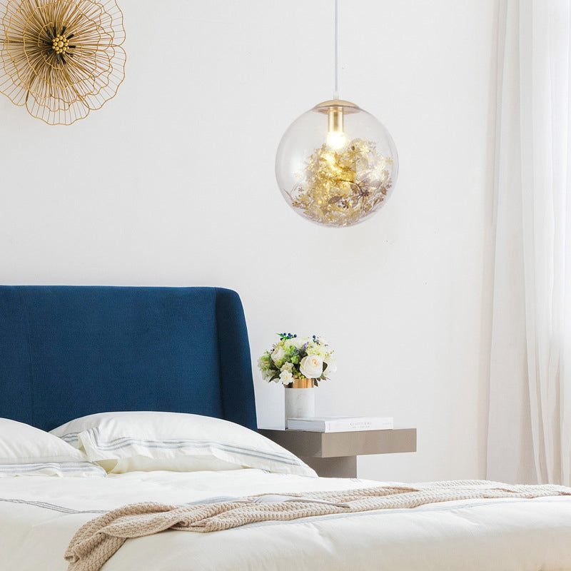 Flower Cluster Silhouette Design Glass Hanging Light Nordic Minimalism Style Globe Pendant Lamp for Bedroom