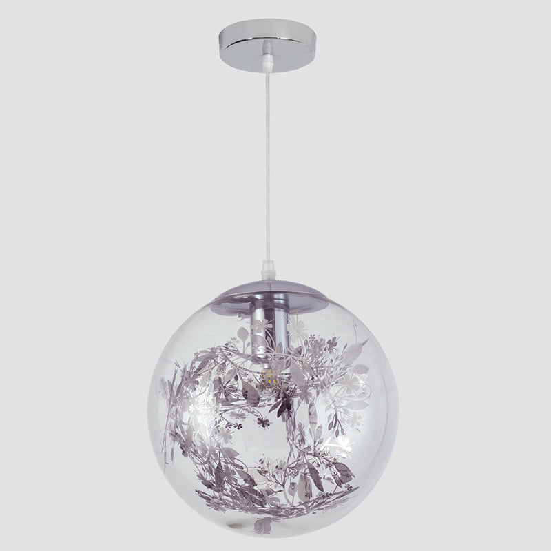 Flower Cluster Silhouette Design Glass Hanging Light Nordic Minimalism Style Globe Pendant Lamp for Bedroom
