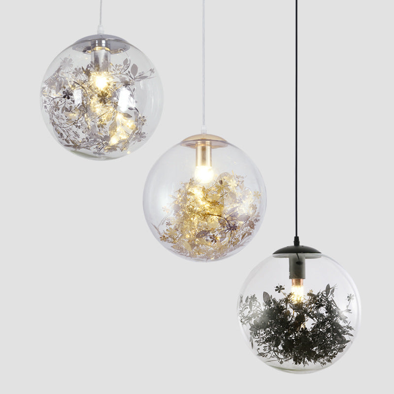 Flower Cluster Silhouette Design Glass Hanging Light Nordic Minimalism Style Globe Pendant Lamp for Bedroom