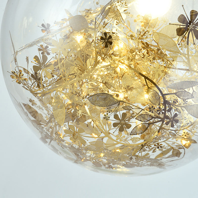 Flower Cluster Silhouette Design Glass Hanging Light Nordic Minimalism Style Globe Pendant Lamp for Bedroom
