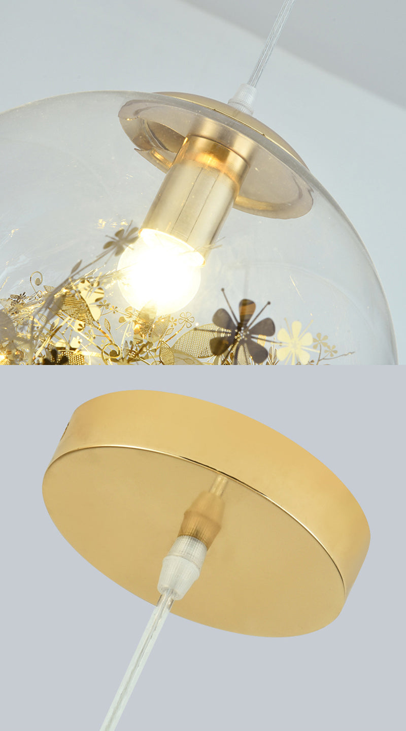 Flower Cluster Silhouette Design Glass Hanging Light Nordic Minimalism Style Globe Pendant Lamp for Bedroom