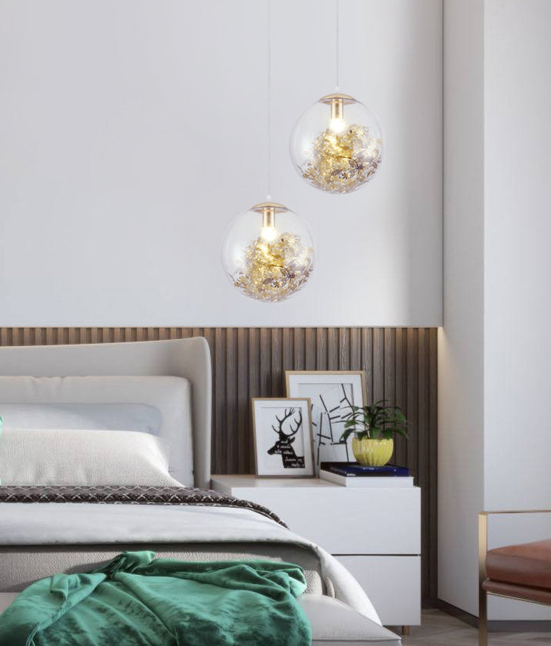Flower Cluster Silhouette Design Glass Hanging Light Nordic Minimalism Style Globe Pendant Lamp for Bedroom