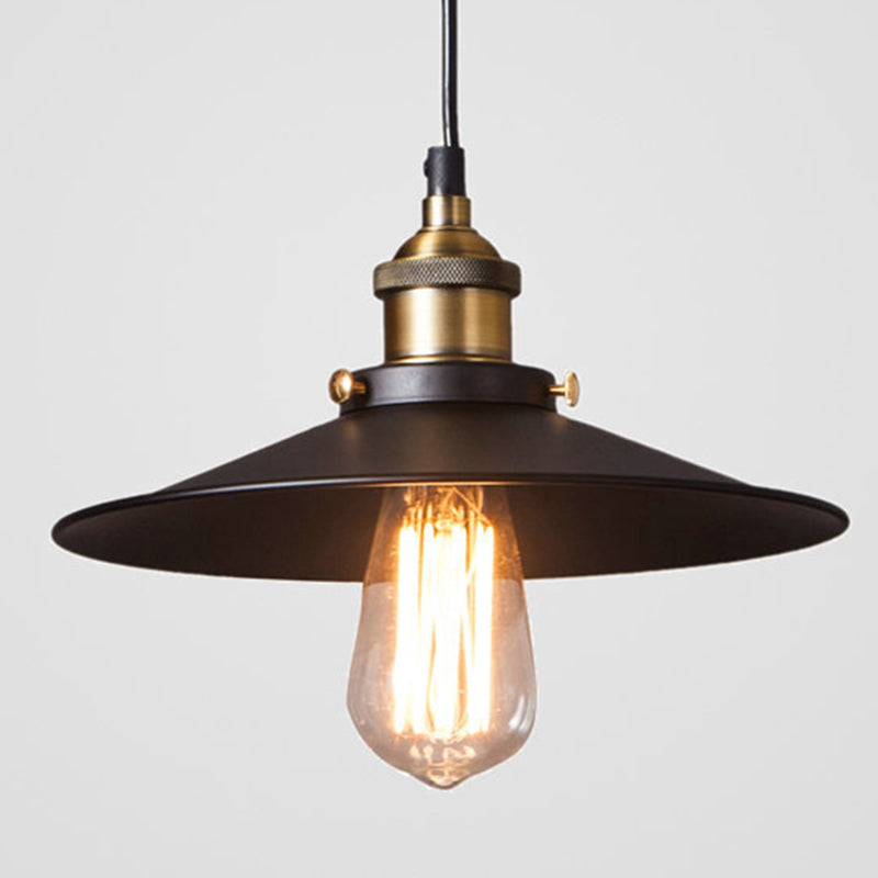 Retro Industrial Style Mini Hanging Light Single Bulb Black Cone Metal Shade Suspension Lamp for Bar