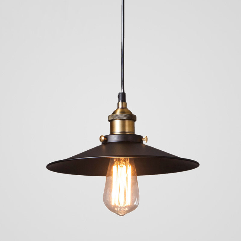 Retro Industrial Style Mini Hanging Light Single Bulb Black Cone Metal Shade Suspension Lamp for Bar