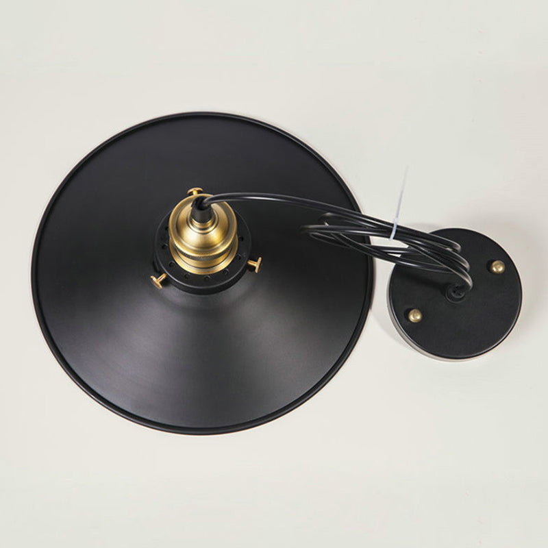 Retro Industrial Style Mini Hanging Light Single Bulb Black Cone Metal Shade Suspension Lamp for Bar