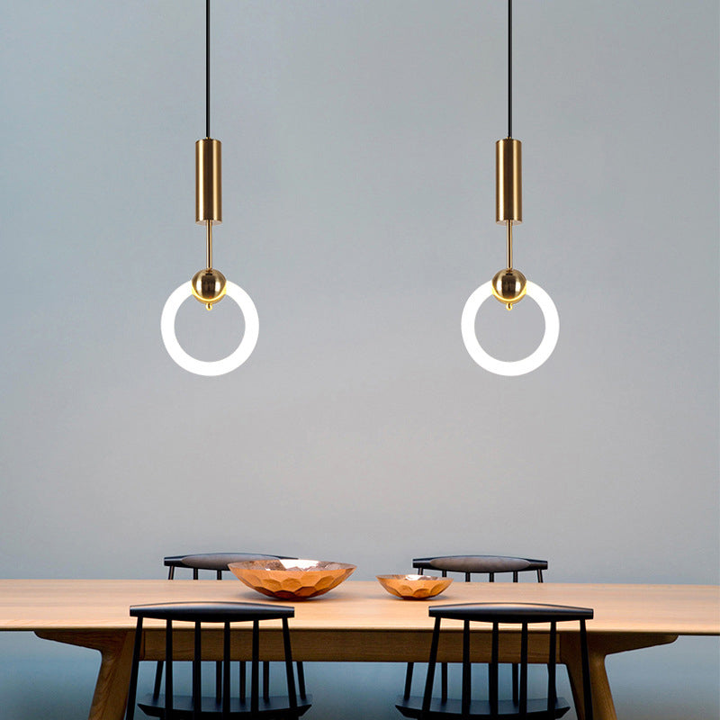 Gold Round Shape Pendant Lamp Modern Minimalist LED Hanging Lamp for Dining Table