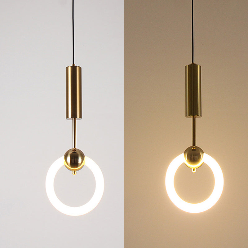Gold Round Shape Pendant Lamp Modern Minimalist LED Hanging Lamp for Dining Table