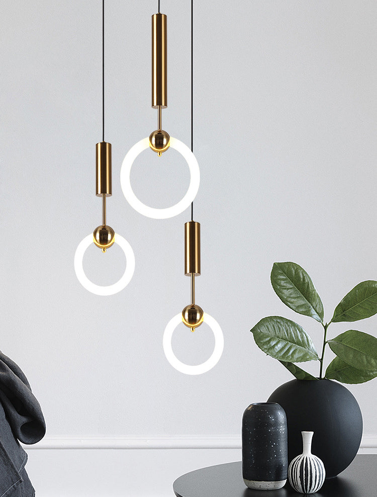Gold Round Shape Pendant Lamp Modern Minimalist LED Hanging Lamp for Dining Table