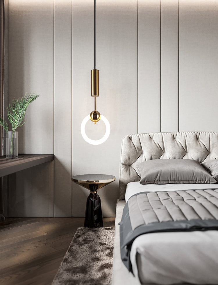 Gold Round Shape Pendant Lamp Modern Minimalist LED Hanging Lamp for Dining Table