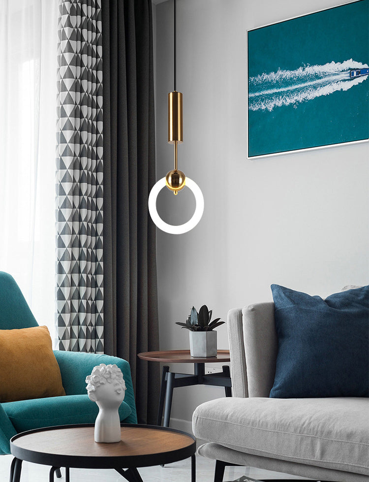 Gold Round Shape Pendant Lamp Modern Minimalist LED Hanging Lamp for Dining Table