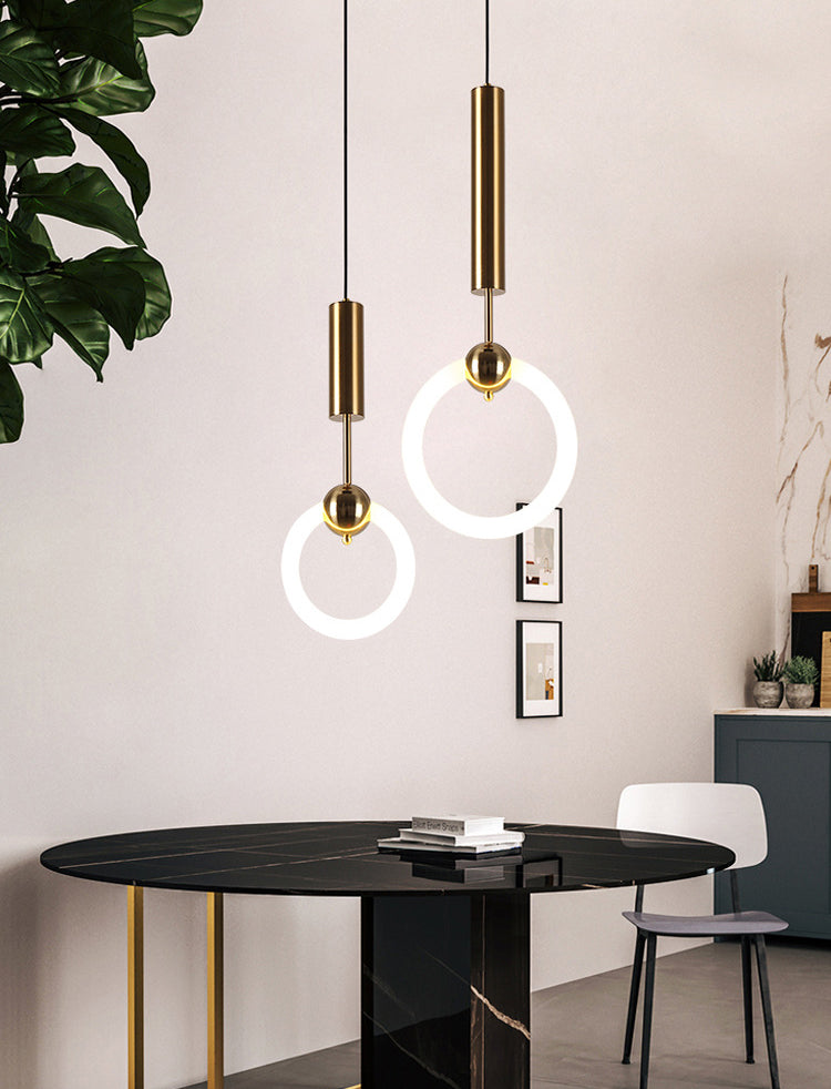 Gold Round Shape Pendant Lamp Modern Minimalist LED Hanging Lamp for Dining Table