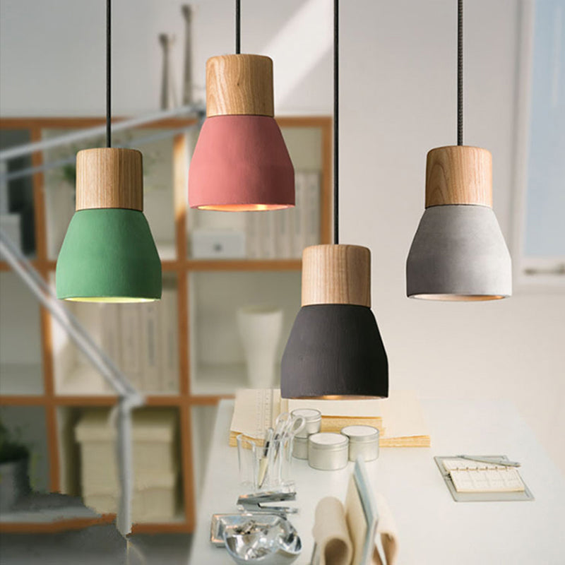 Zement + Massivholz Einfachheit Mini Hanging Light 4,9 "breites nordischer Lampen -Leuchten -Anhänger für das Café