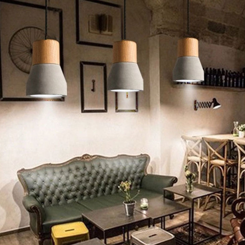 Zement + Massivholz Einfachheit Mini Hanging Light 4,9 "breites nordischer Lampen -Leuchten -Anhänger für das Café