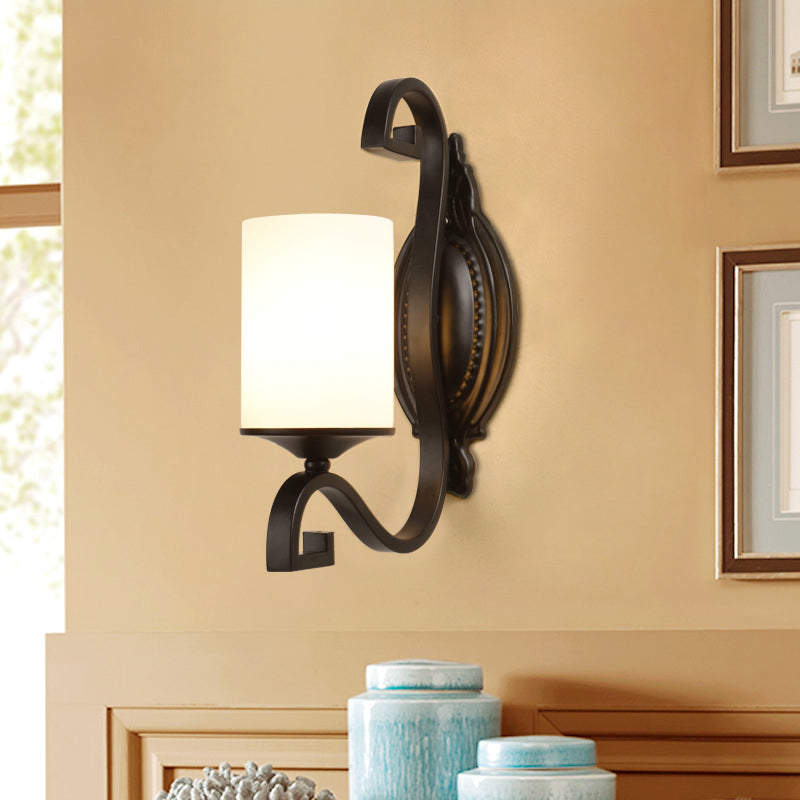 Opal Glass Black Wall Lighting Cilindro 1 Testa Minimalismo SCONCE LAMPAGGIO per camera da letto