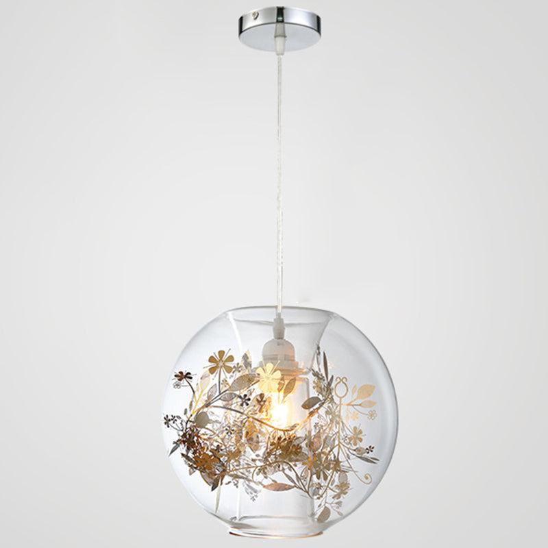 Modern Art Deco Pendant Light Spherical Clear Glass 1 Light Suspension Light  for Living Room