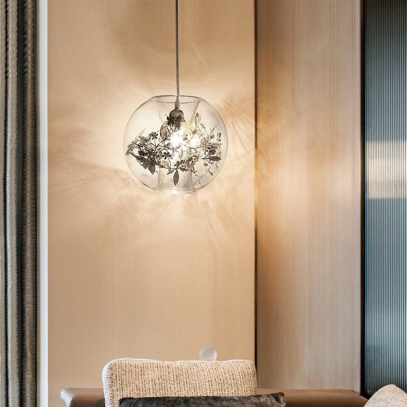 Modern Art Deco Pendant Light Spherical Clear Glass 1 Light Suspension Light  for Living Room