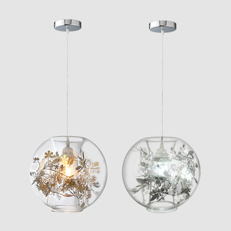Modern Art Deco Pendant Light Spherical Clear Glass 1 Light Suspension Light  for Living Room