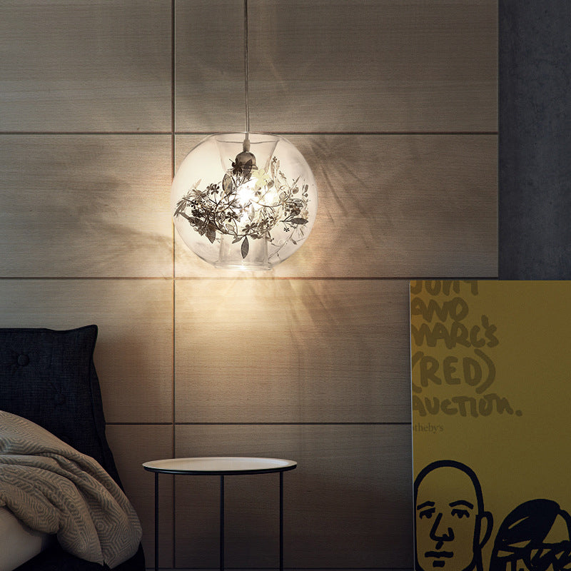 Modern Art Deco Pendant Light Spherical Clear Glass 1 Light Suspension Light  for Living Room