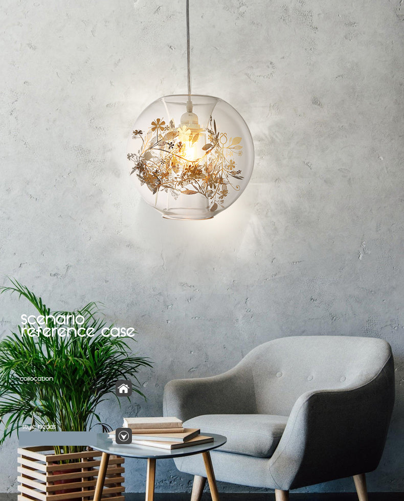 Modern Art Deco Pendant Light Spherical Clear Glass 1 Light Suspension Light  for Living Room