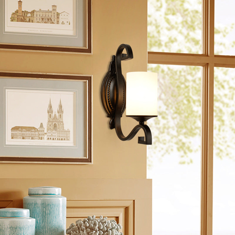 Opal Glass Black Wall Lighting Cilindro 1 Testa Minimalismo SCONCE LAMPAGGIO per camera da letto